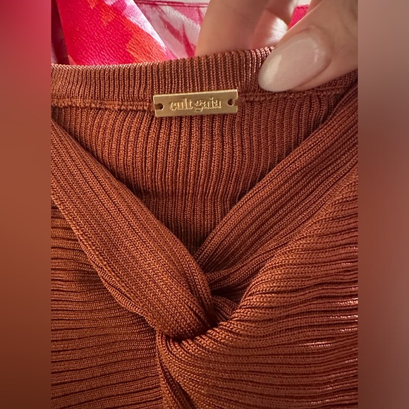 Cult Gaia Rust Orange Strapless Knit Twist Front Midi Dress Side Slit - Picture 7 of 8